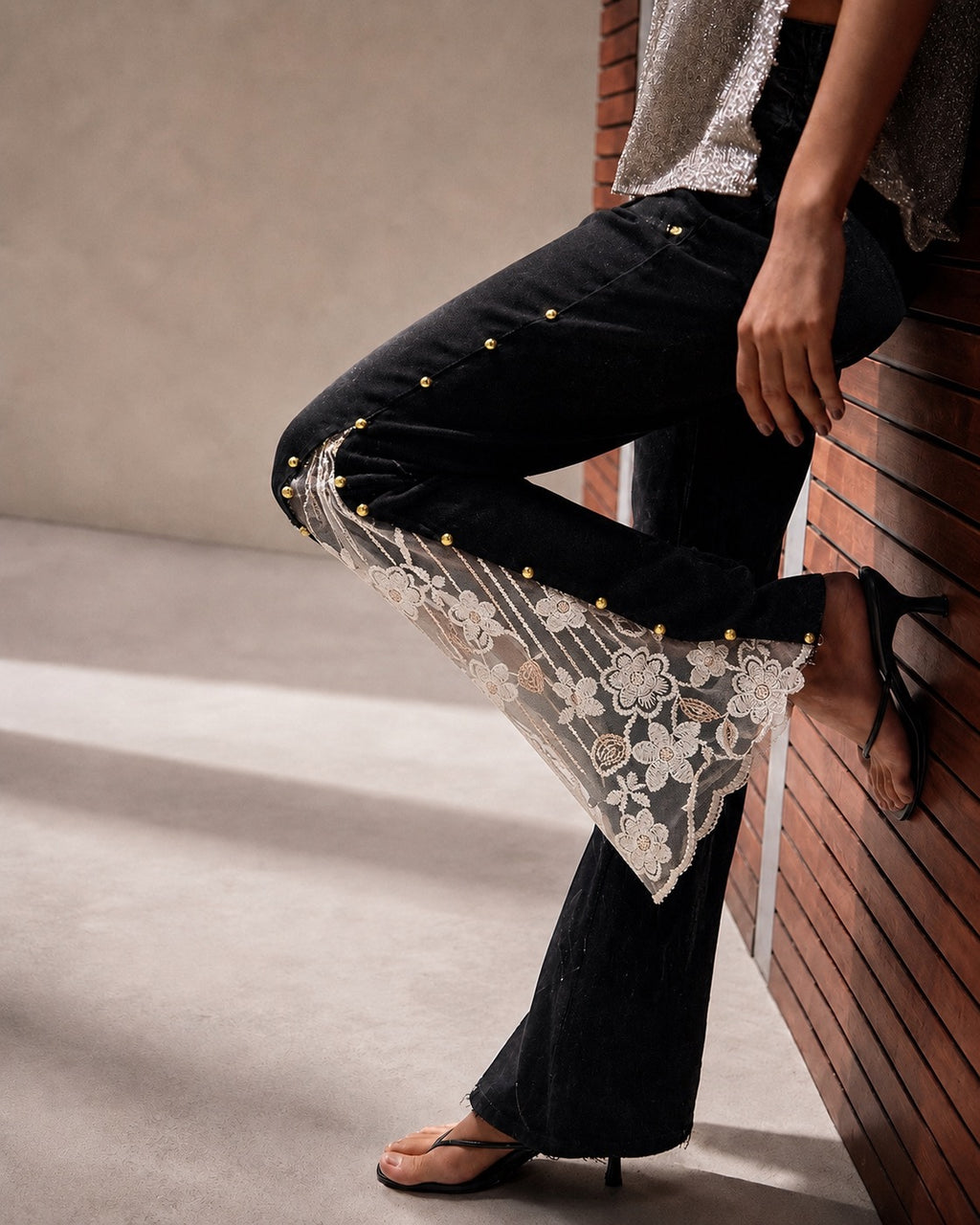 Black Flared Lace Panel Jeans