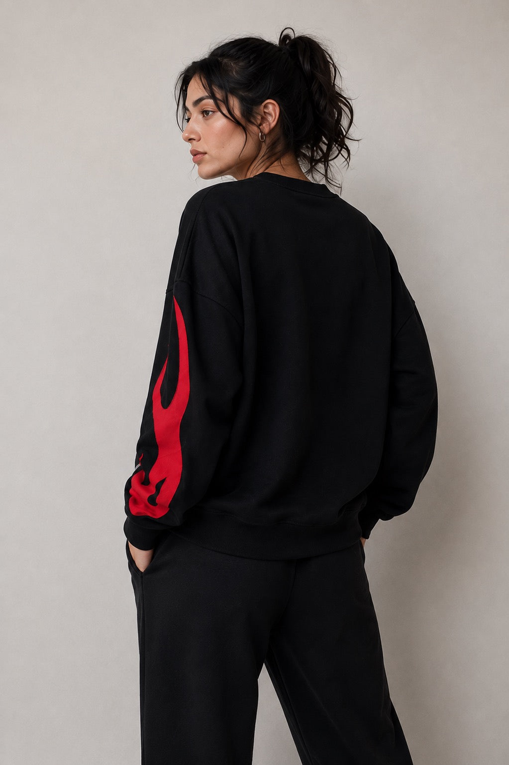 Black & Red Flame Oversized Sweatshirt
