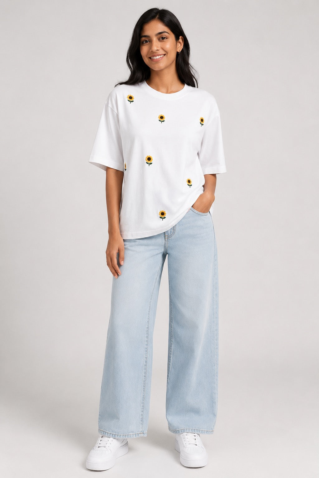 Sunshine Bloom Embroidered Oversized T-Shirt
