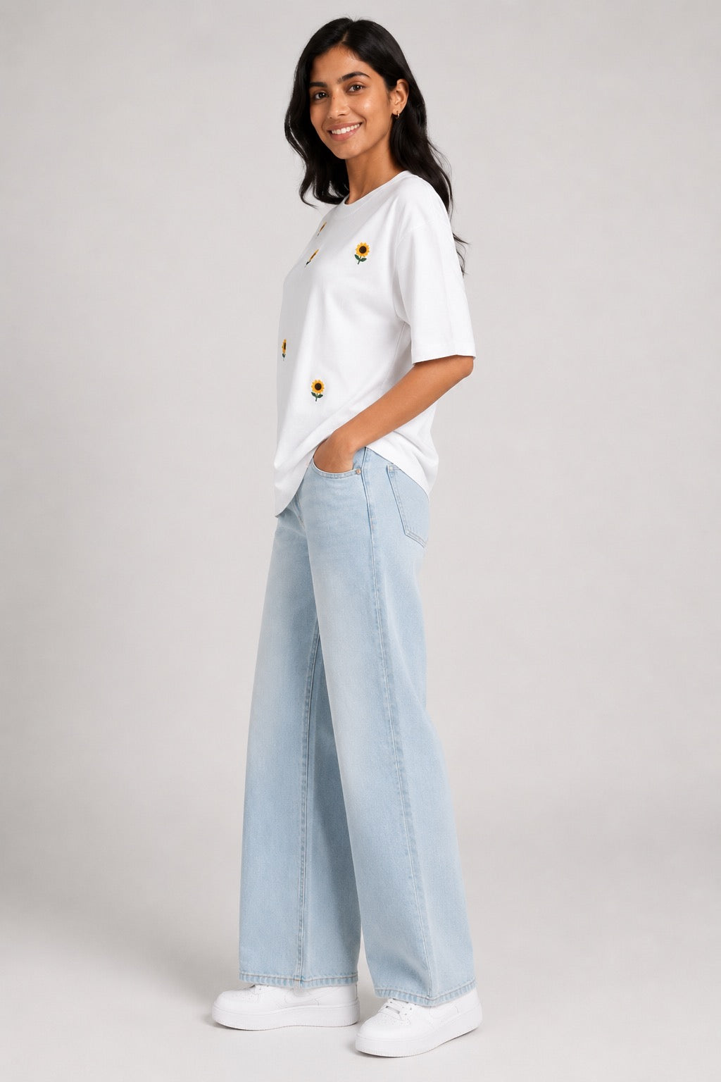 Sunshine Bloom Embroidered Oversized T-Shirt