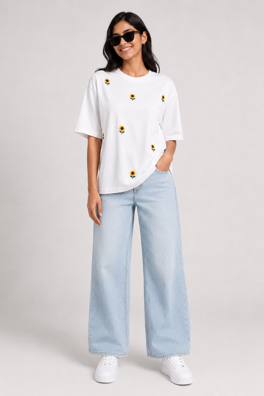 Sunshine Bloom Embroidered Oversized T-Shirt