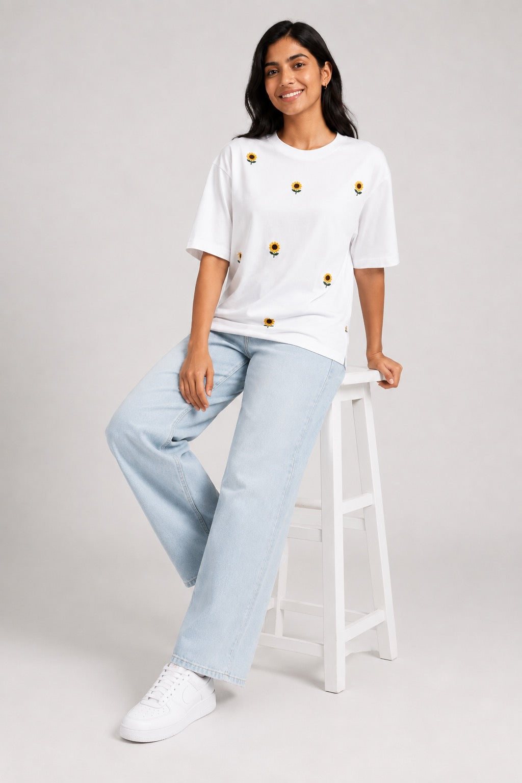 Sunshine Bloom Embroidered Oversized T-Shirt